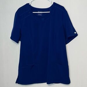 Cherokee Infinity Women's Med V Neck Solid Scrub Top Blue w/ Pockets Sz XL.